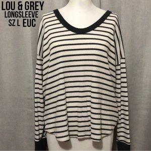Lou & Grey Striped Thermal LongSleeve-Sz L-Relaxed Boxy Fit-Spruce Green-Cotton